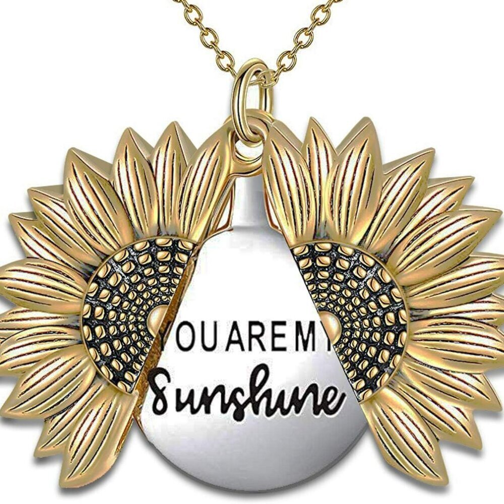 You are My Sunshine Necklace - Sunflower Necklace Locket with Engraved Hidden Me